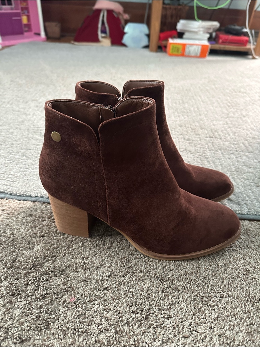 Women's Suede Ankle Booties in Brown